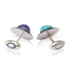 Michael Kanners Paraiba Turmalin Tansanit Gold Manschettenknöpfe