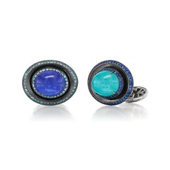 Michael Kanners Paraiba Tourmaline Tanzanite Gold Cufflinks