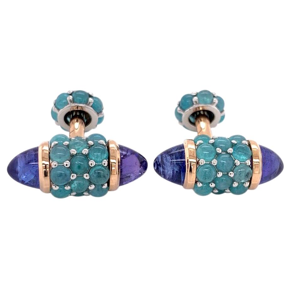 Michael Kanners Paraiba Tourmaline Tanzanite Rose Gold Cufflinks