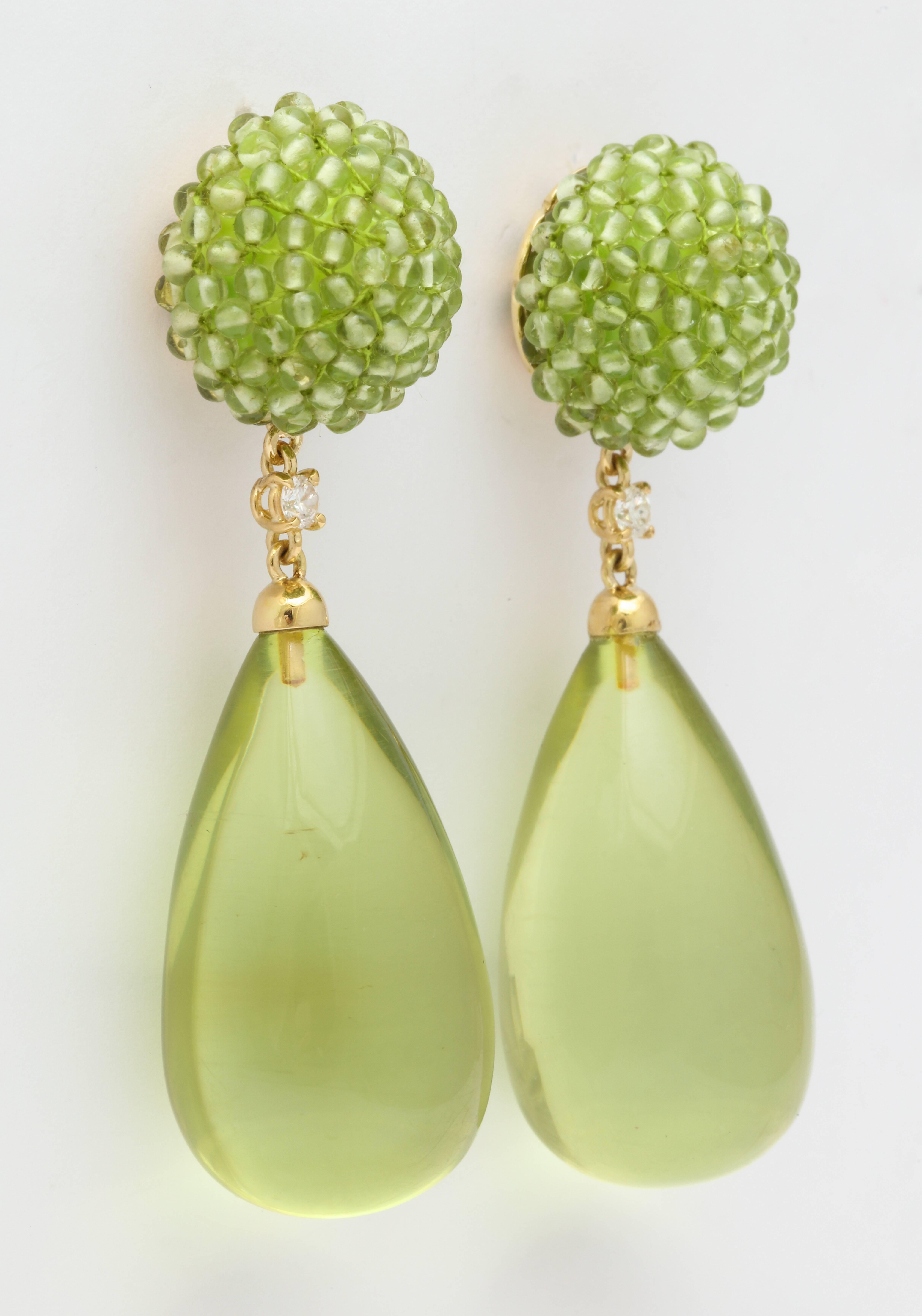 Contemporary Michael Kanners Peridot Diamond Gold Green Amber Drop Earrings