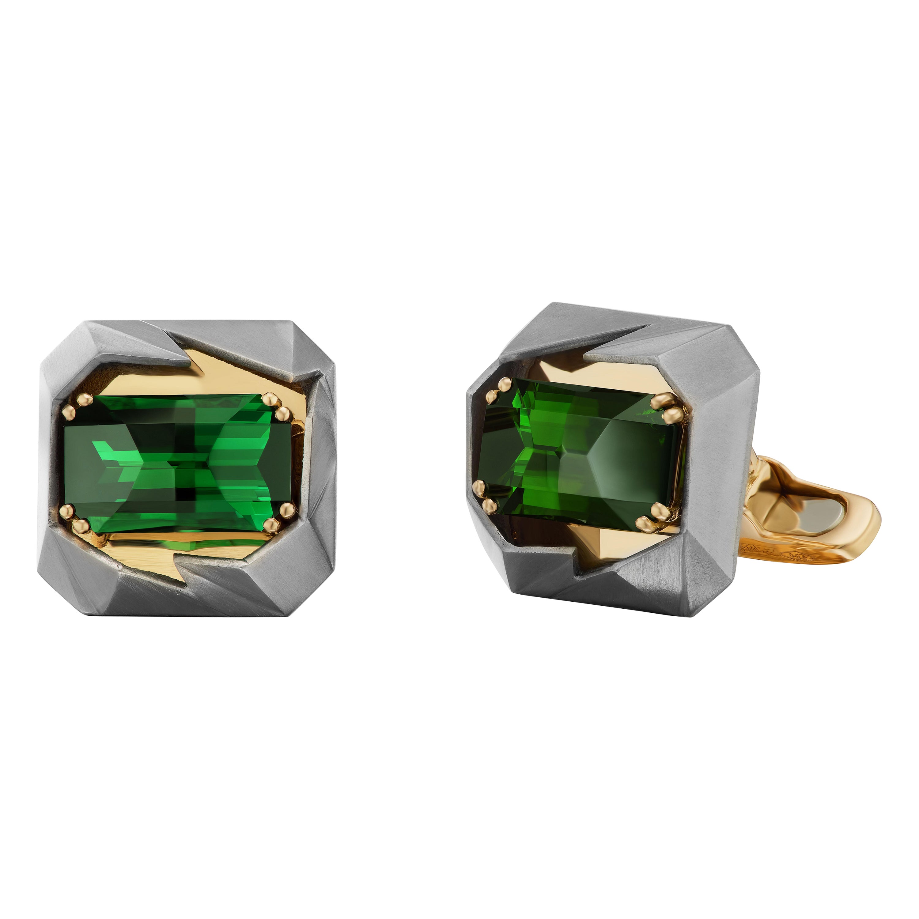 Michael Kanners Boutons de manchette en or rose et titane avec tourmaline verte taillée Precision