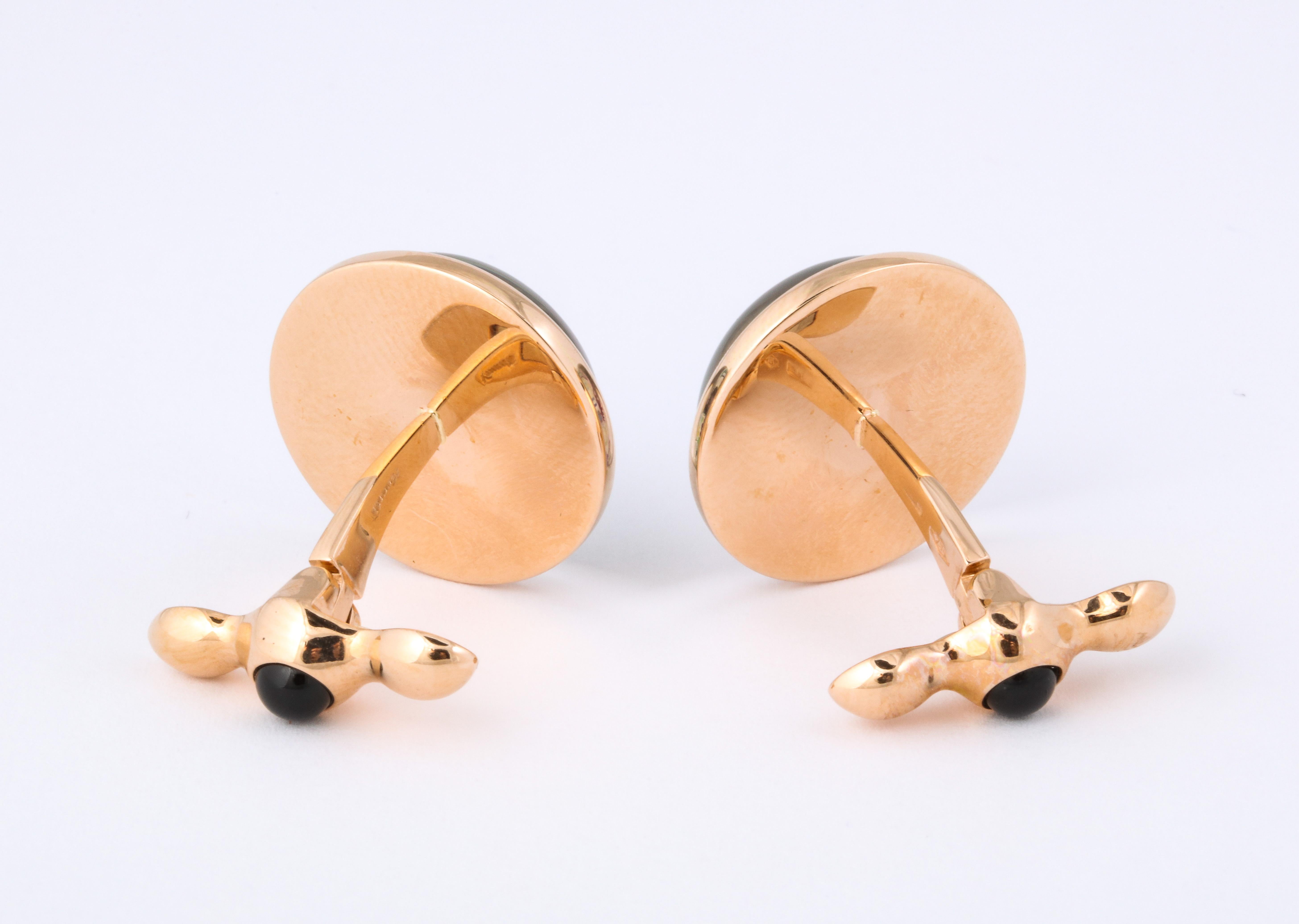 Michael Kanners Reverse Enamel Rock Crystal Rose Gold Mask Cufflinks 1