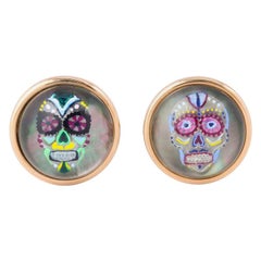 Michael Kanners Reverse Enamel Rock Crystal Rose Gold Mask Cufflinks