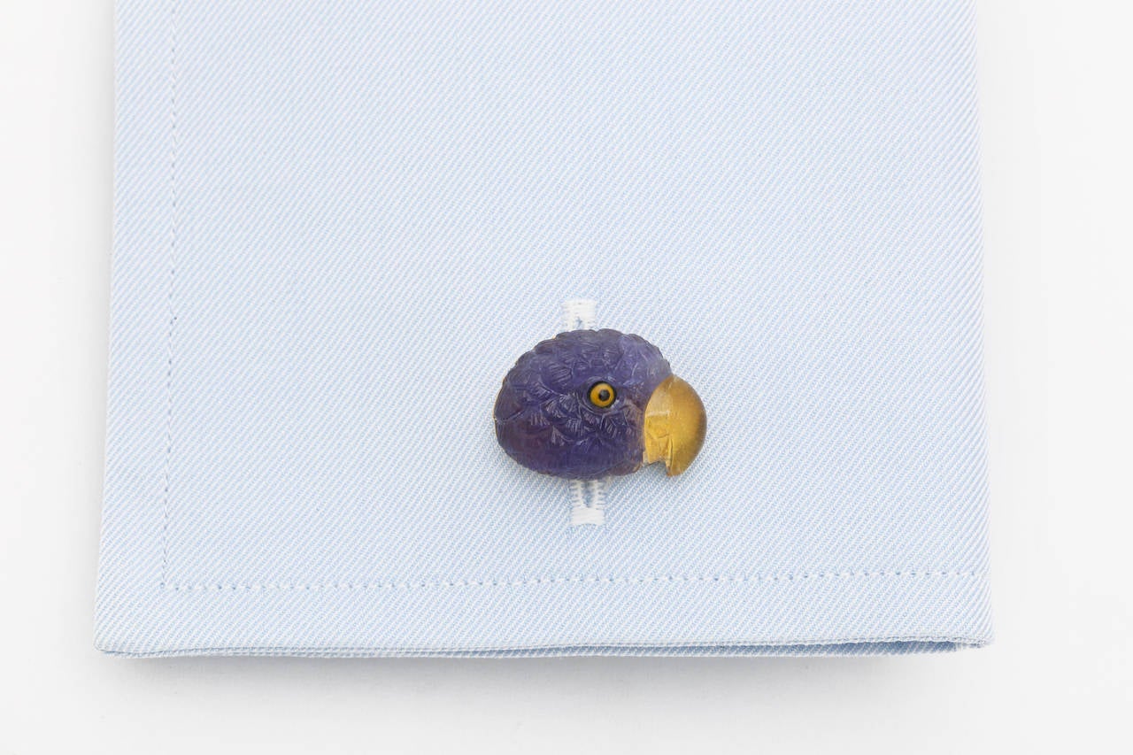 Contemporary Michael Kanners Tanzanite and Tourmaline Parrot Cufflinks