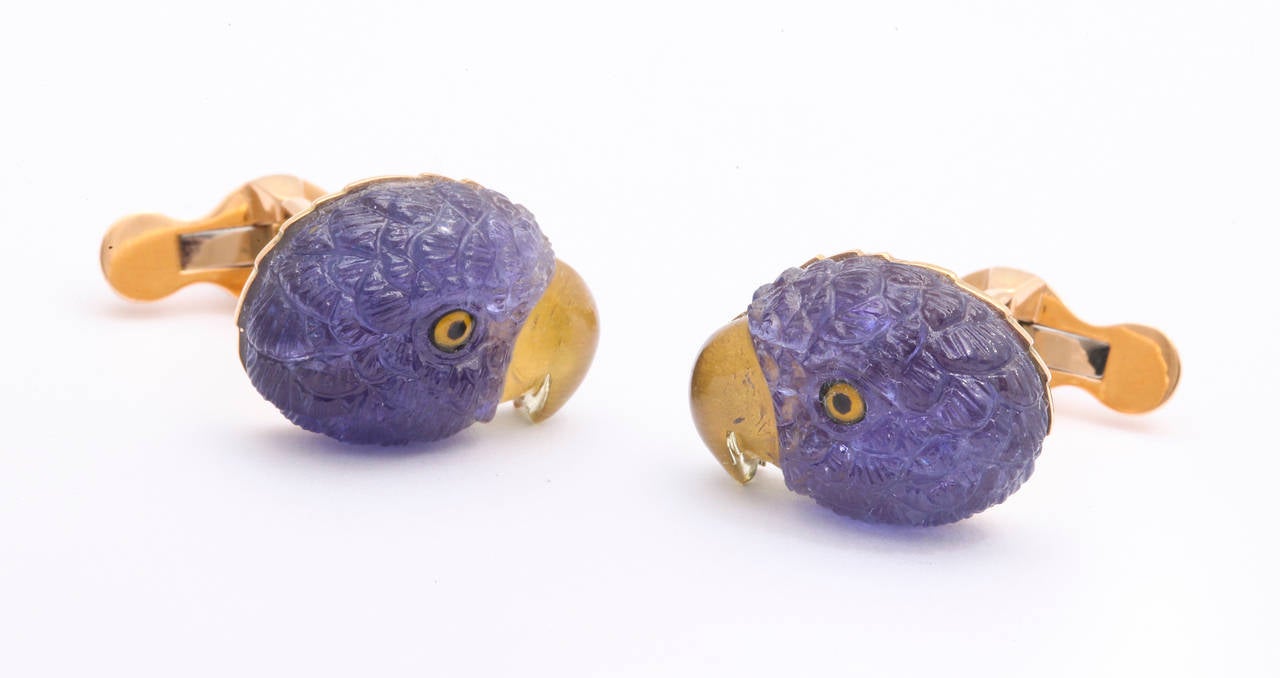 Mixed Cut Michael Kanners Tanzanite and Tourmaline Parrot Cufflinks
