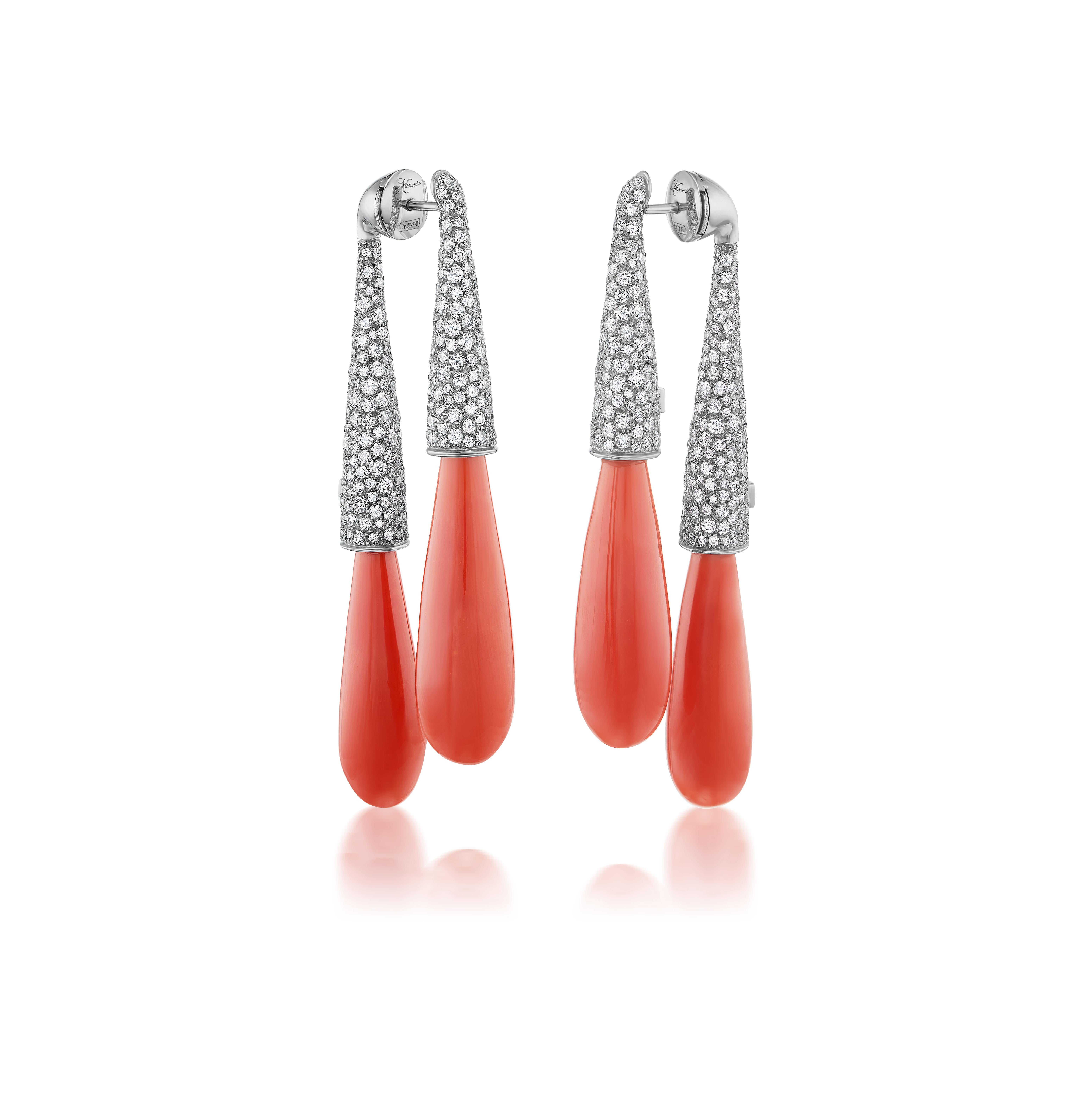 Michael Kanners Titanium Diamond and Double Coral Drop Earrings 2