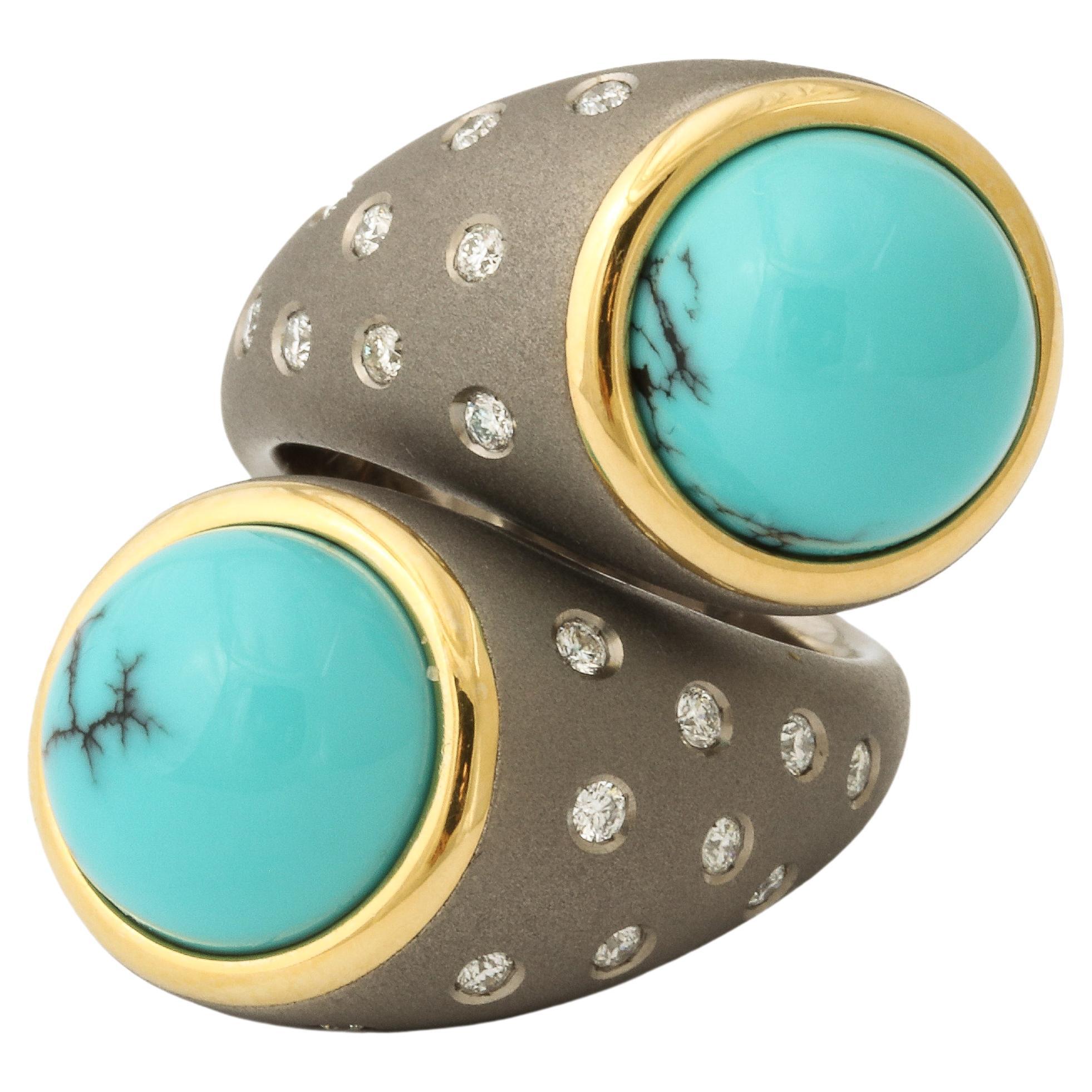 Bague de contournement numéro trois en titane, turquoise et diamants de Michael Kanners en vente