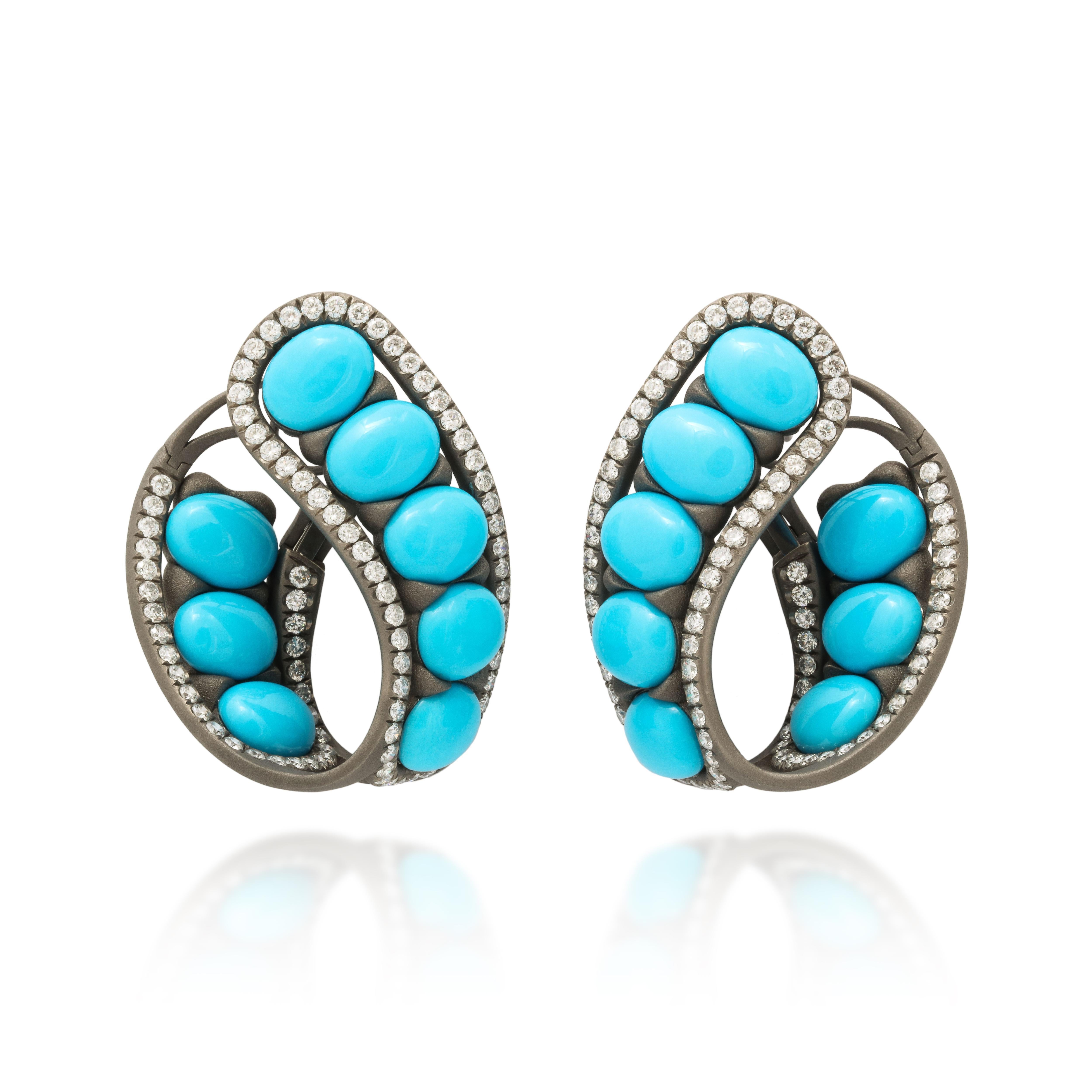 Women's Michael Kanners Titanium Turquoise and Diamond Earrings For Sale