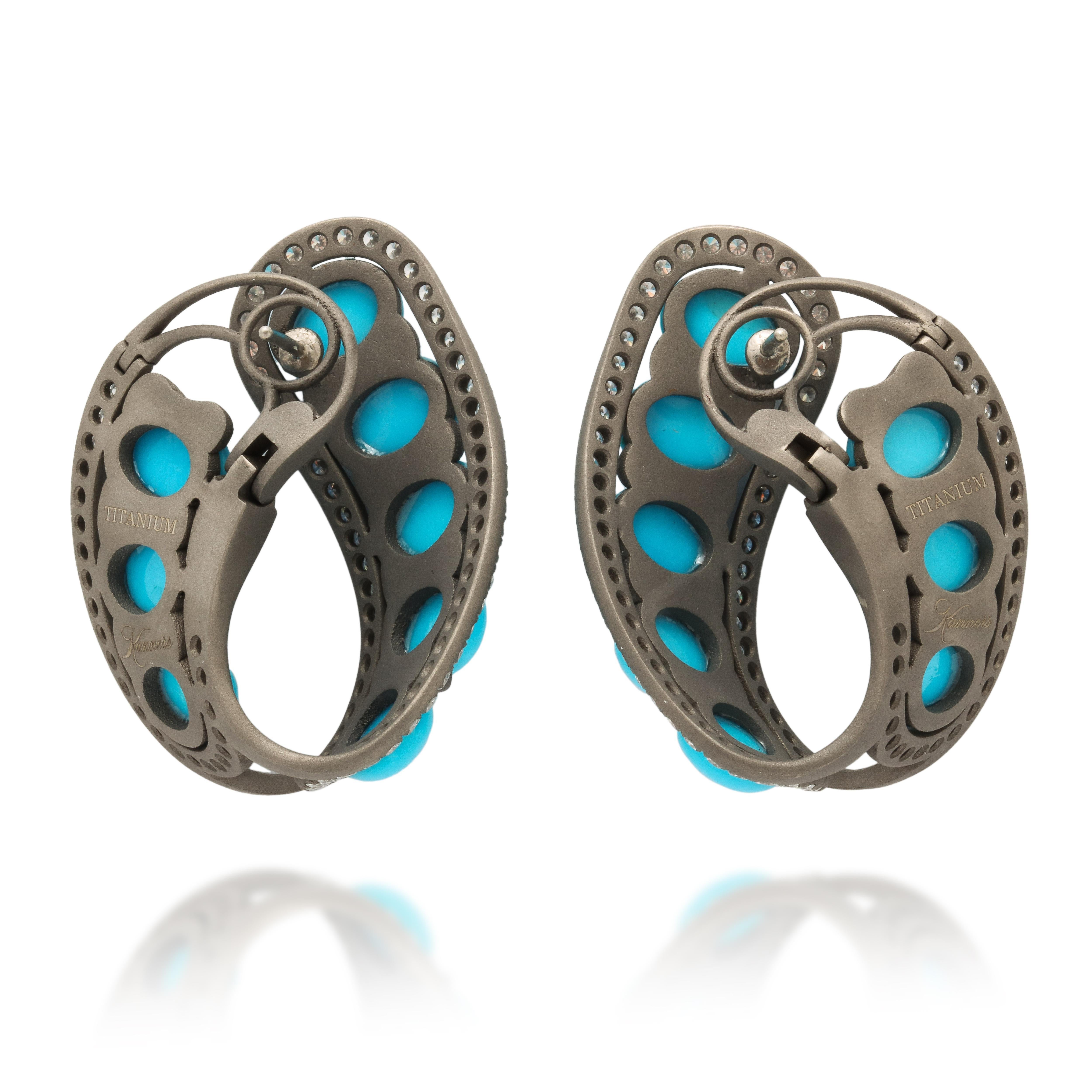 Michael Kanners Titanium Turquoise and Diamond Earrings For Sale 1