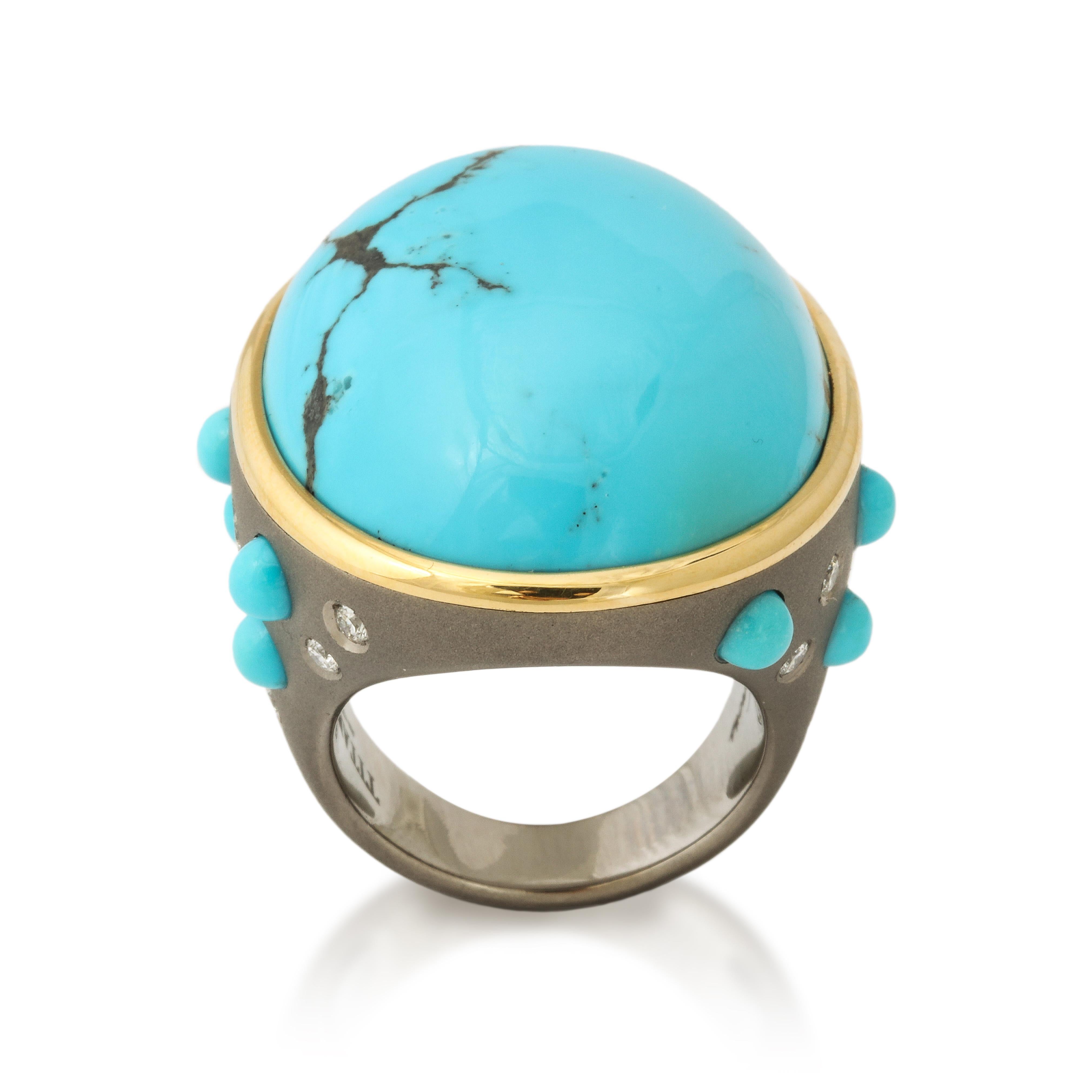 Contemporary Michael Kanners Titanium, Turquoise and Diamond Ring Number One For Sale