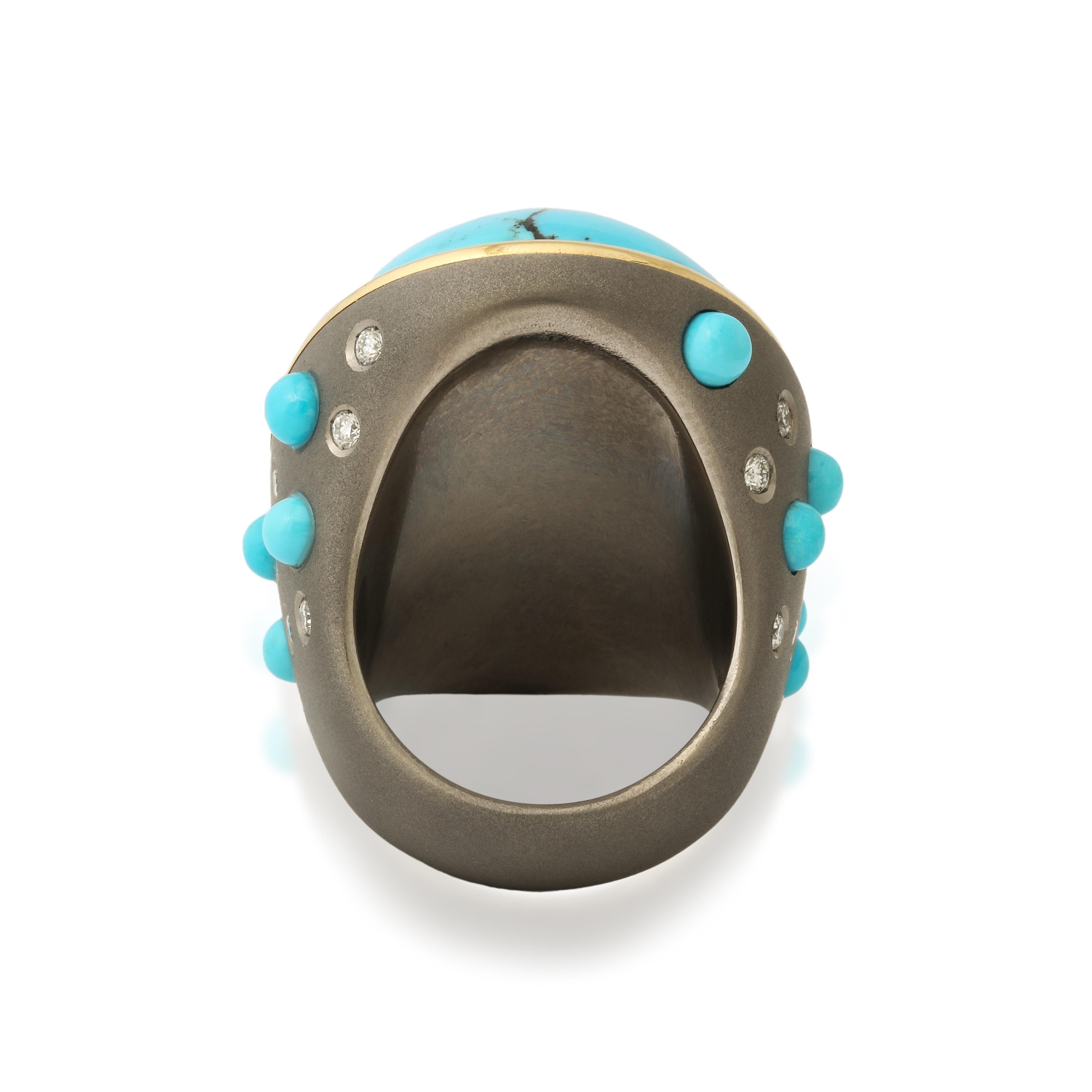 Michael Kanners Titanium, Turquoise and Diamond Ring Number One In New Condition For Sale In Bal Harbour, FL