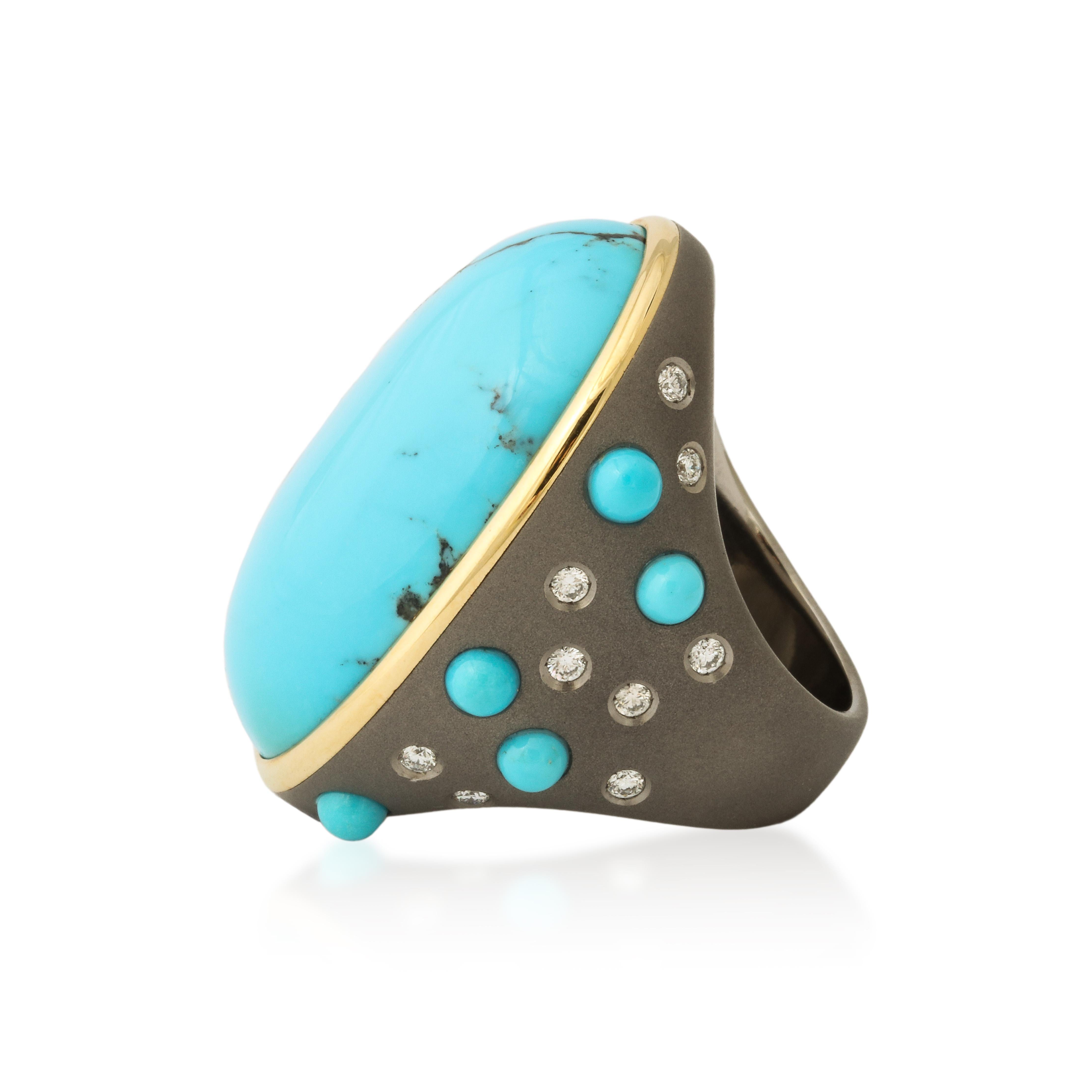 Women's or Men's Michael Kanners Titanium, Turquoise and Diamond Ring Number One For Sale