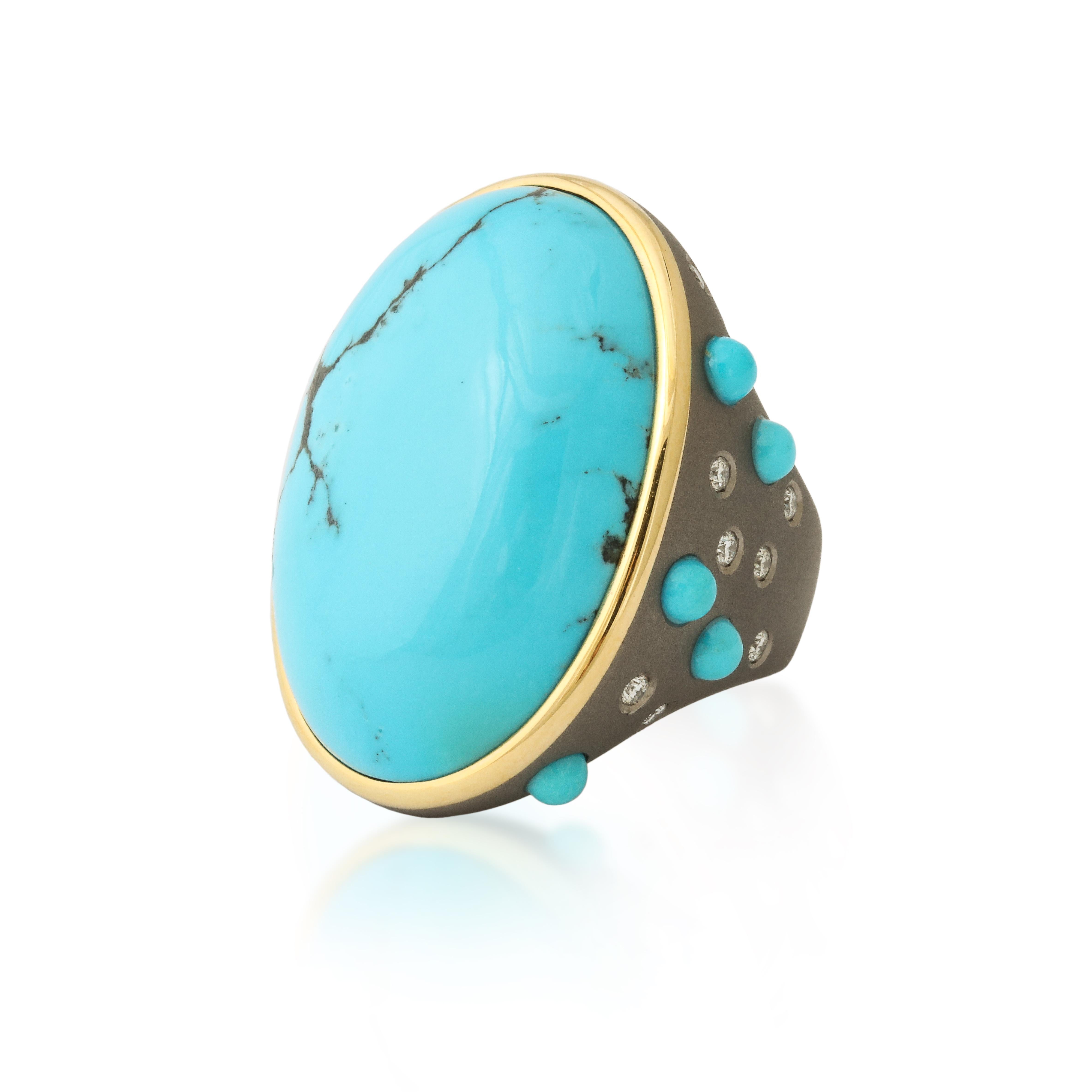 Michael Kanners Titanium, Turquoise and Diamond Ring Number One For Sale 1