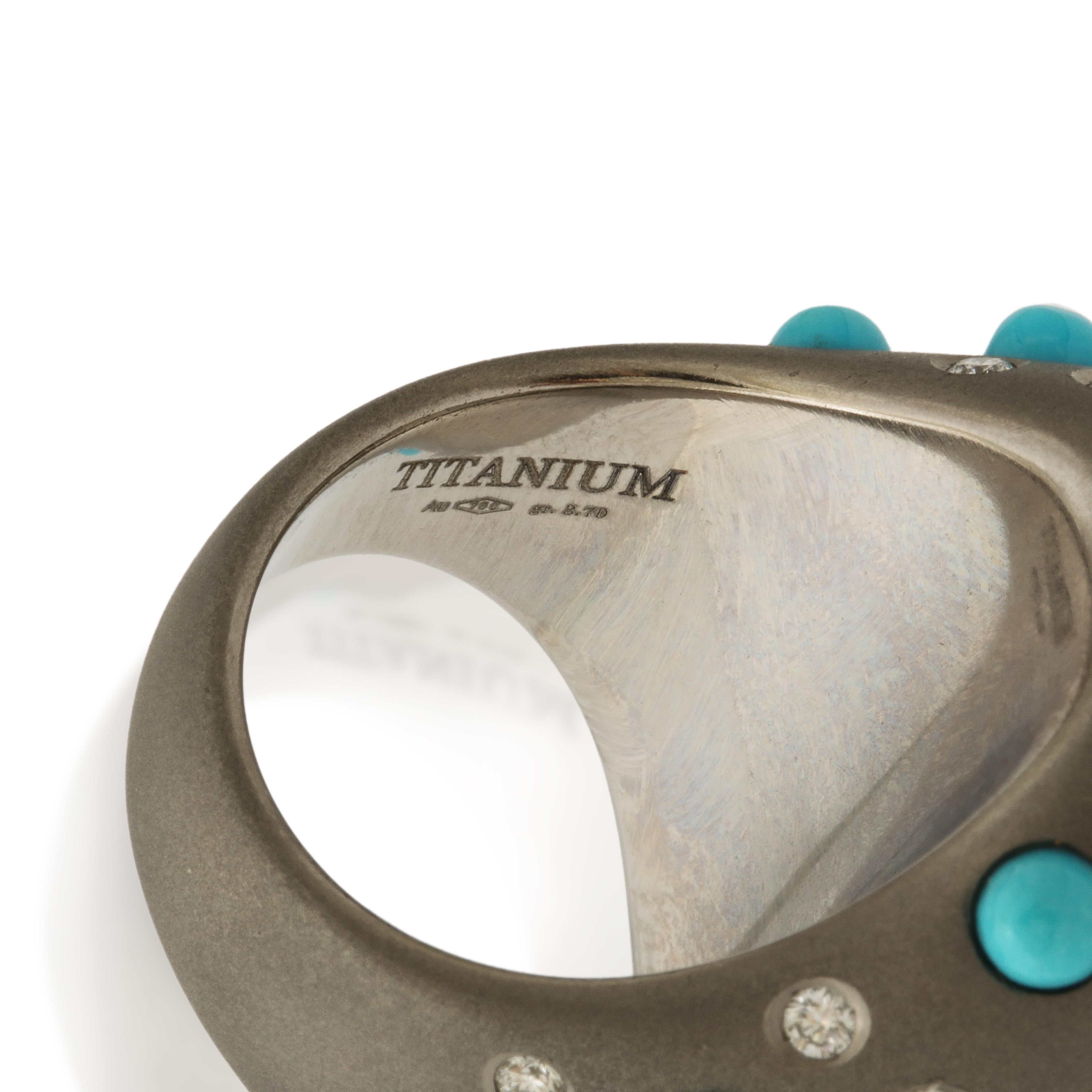 Michael Kanners Titanium, Turquoise and Diamond Ring Number One For Sale 2