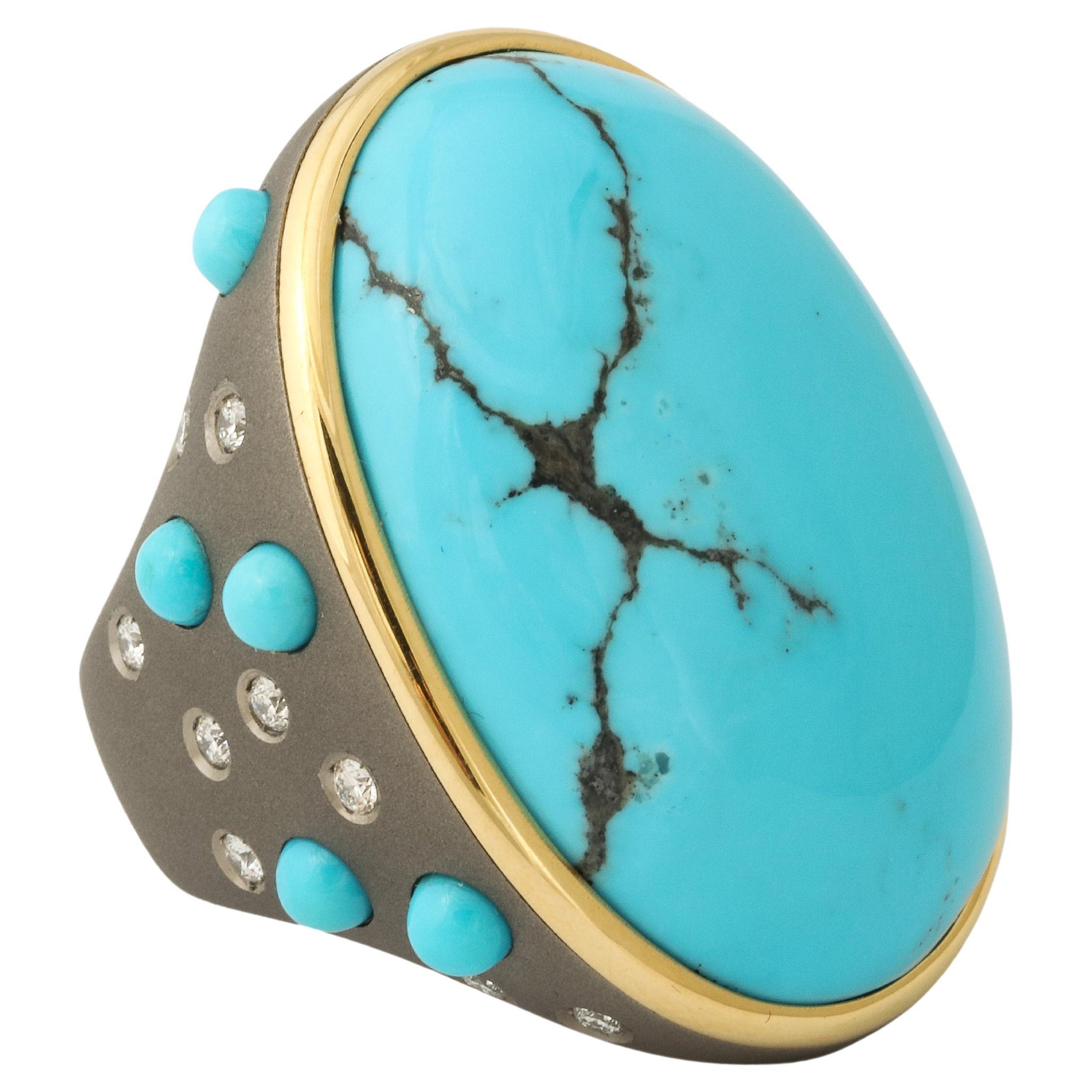 Michael Kanners Titanium, Turquoise and Diamond Ring Number One For Sale