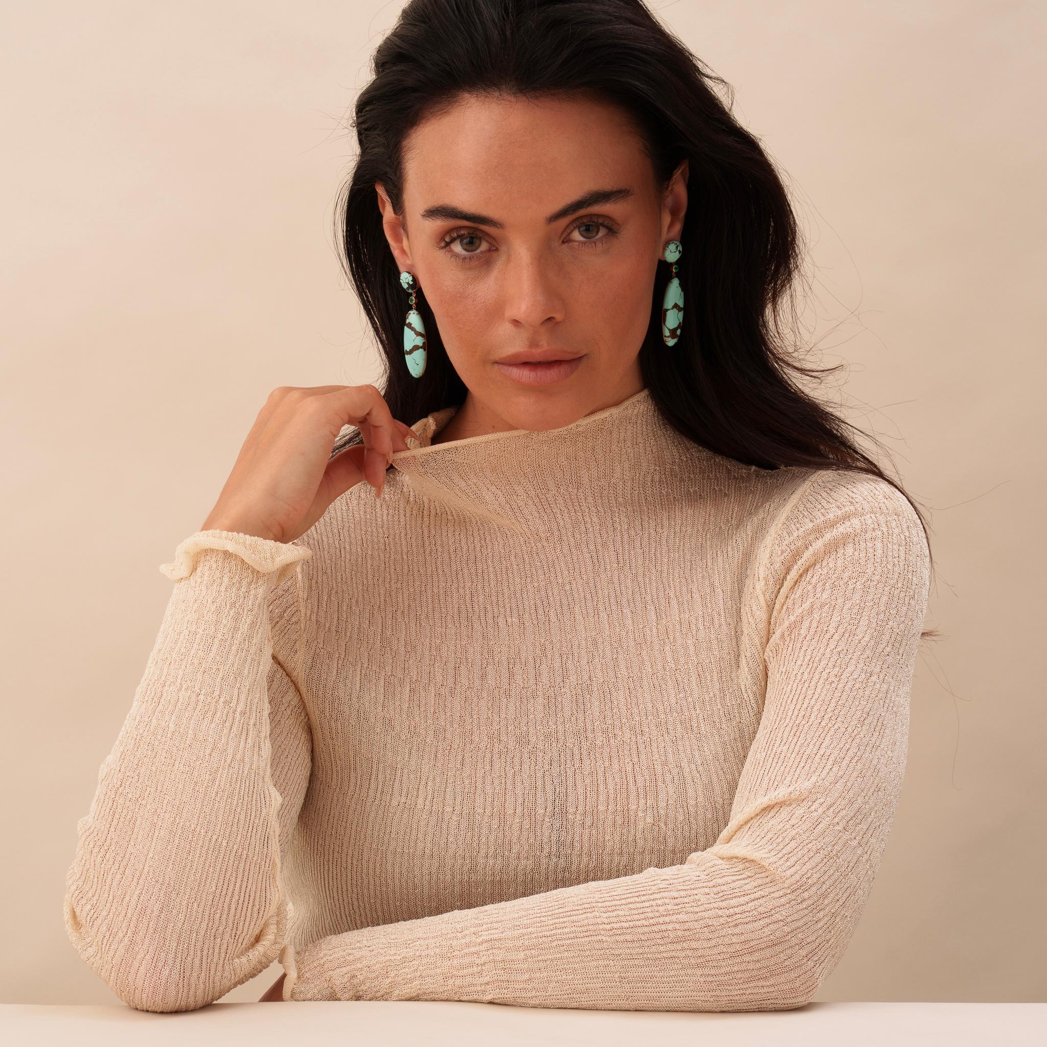 Michael Kanners Turquoise and Emerald Drop Earrings Corte mixto en venta