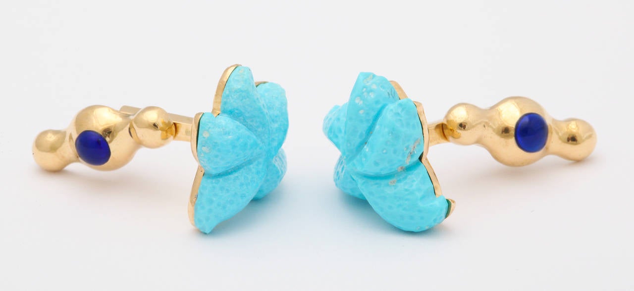 Michael Kanners Turquoise Starfish Cufflinks In New Condition In Bal Harbour, FL