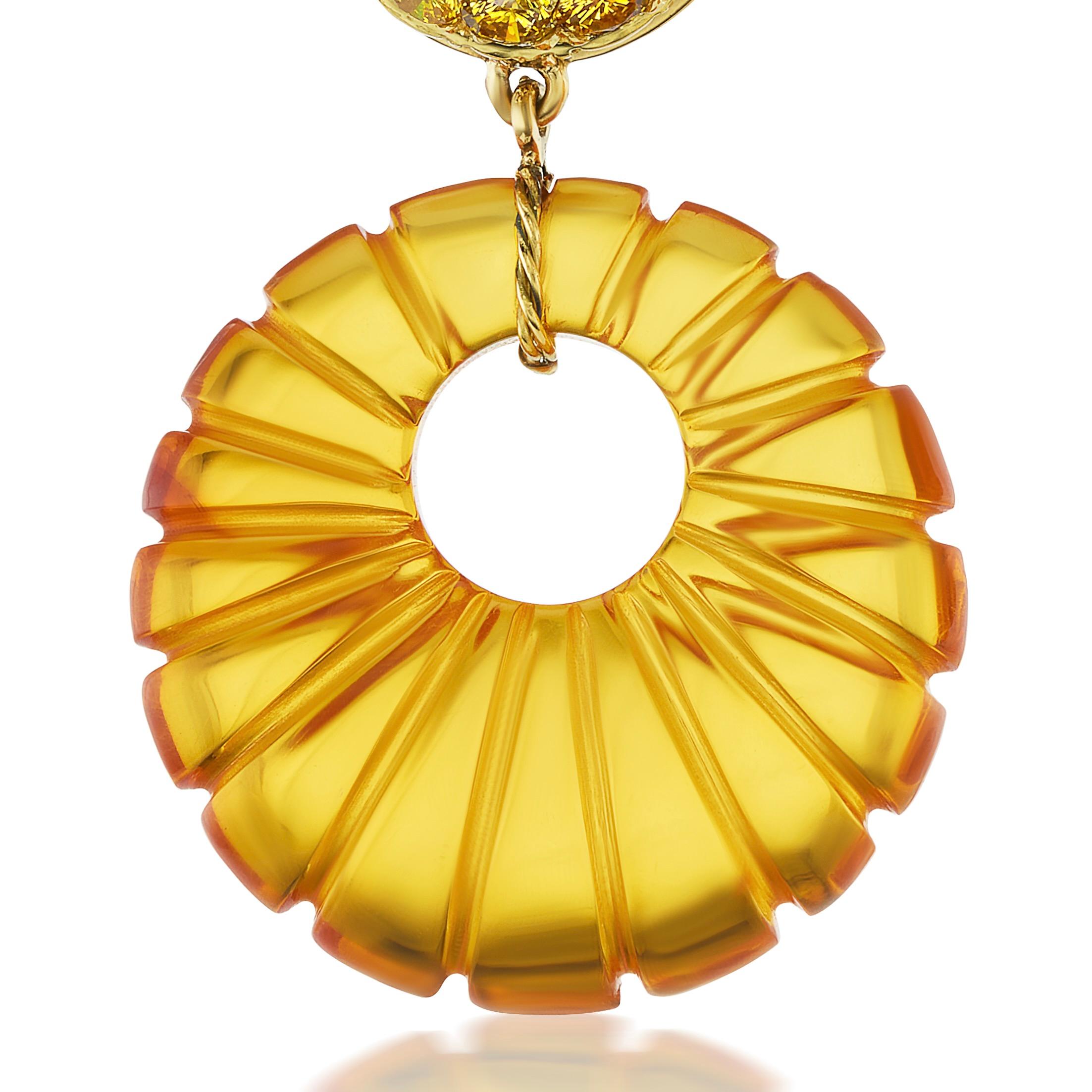 Contemporain Michael Kanners Yellow Diamond and Amber Drop Earrings en vente