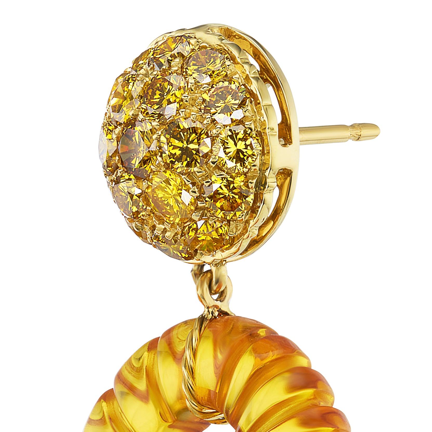 Taille mixte Michael Kanners Yellow Diamond and Amber Drop Earrings en vente