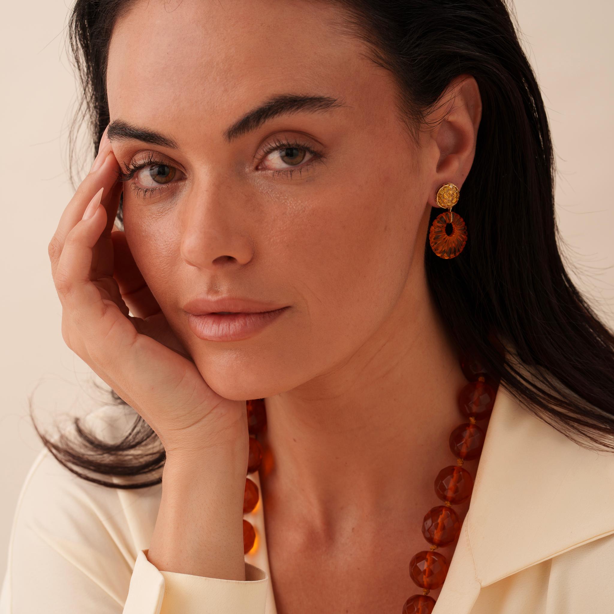 Michael Kanners Yellow Diamond and Amber Drop Earrings Neuf - En vente à Bal Harbour, FL