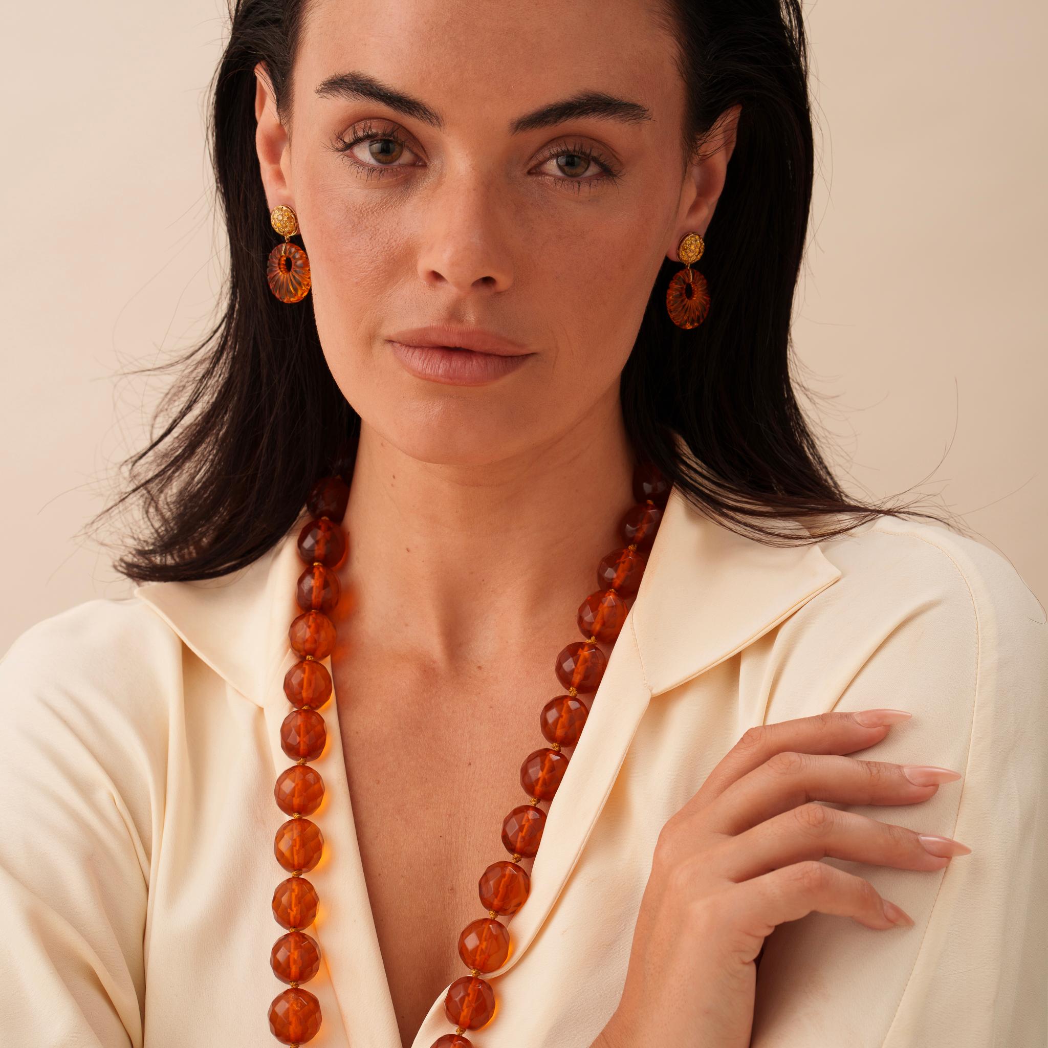 Michael Kanners Yellow Diamond and Amber Drop Earrings Unisexe en vente