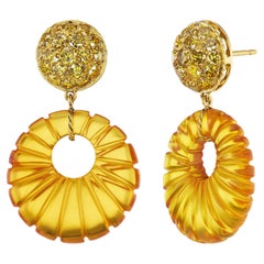 Michael Kanners Yellow Diamond and Amber Drop Earrings