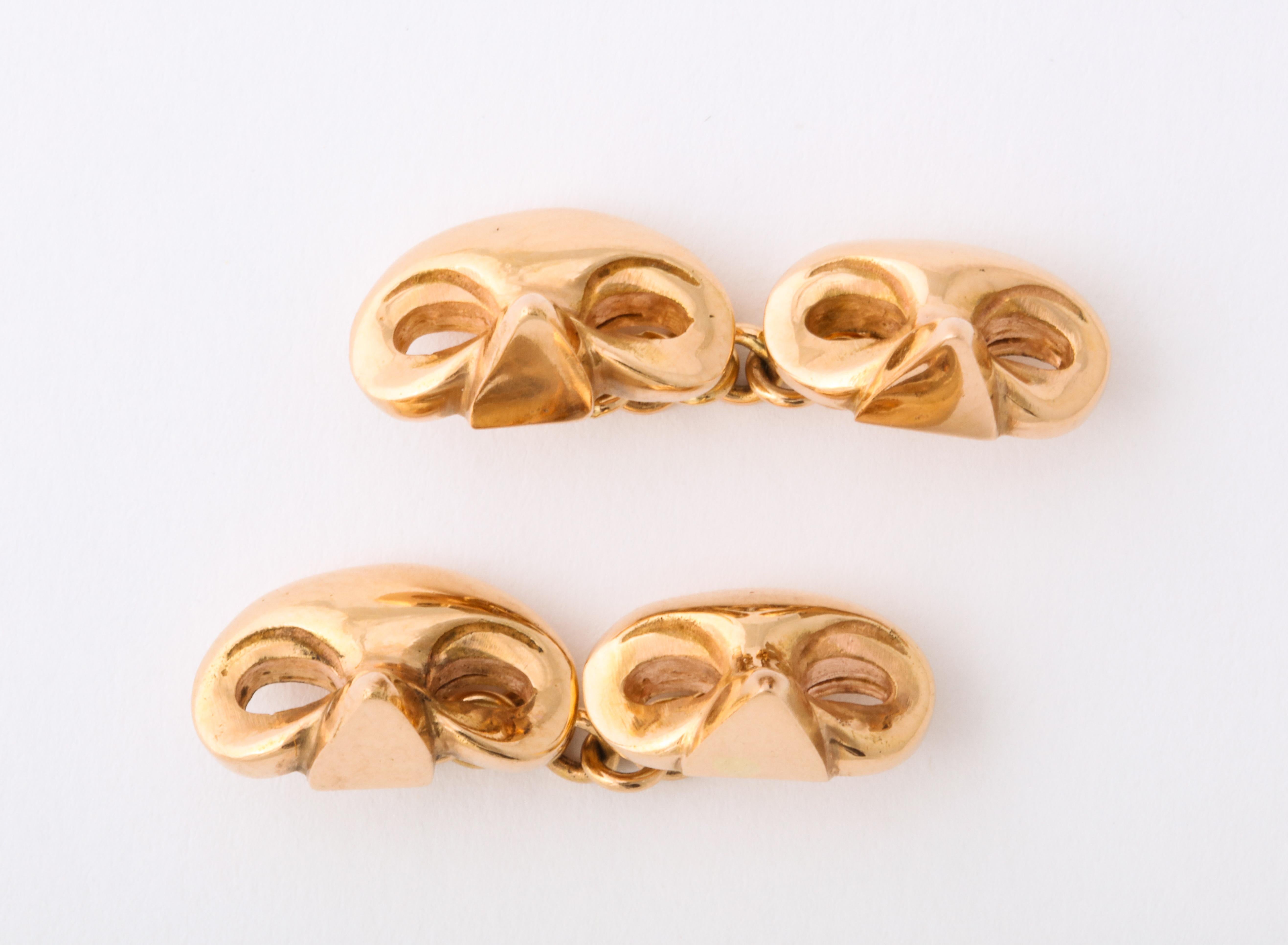 Contemporary Michael Kanners Yellow Gold Mask Cufflinks For Sale