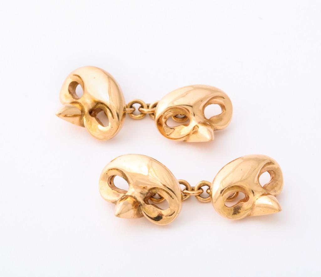 Michael Kanners Yellow Gold Mask Cufflinks In New Condition For Sale In Bal Harbour, FL