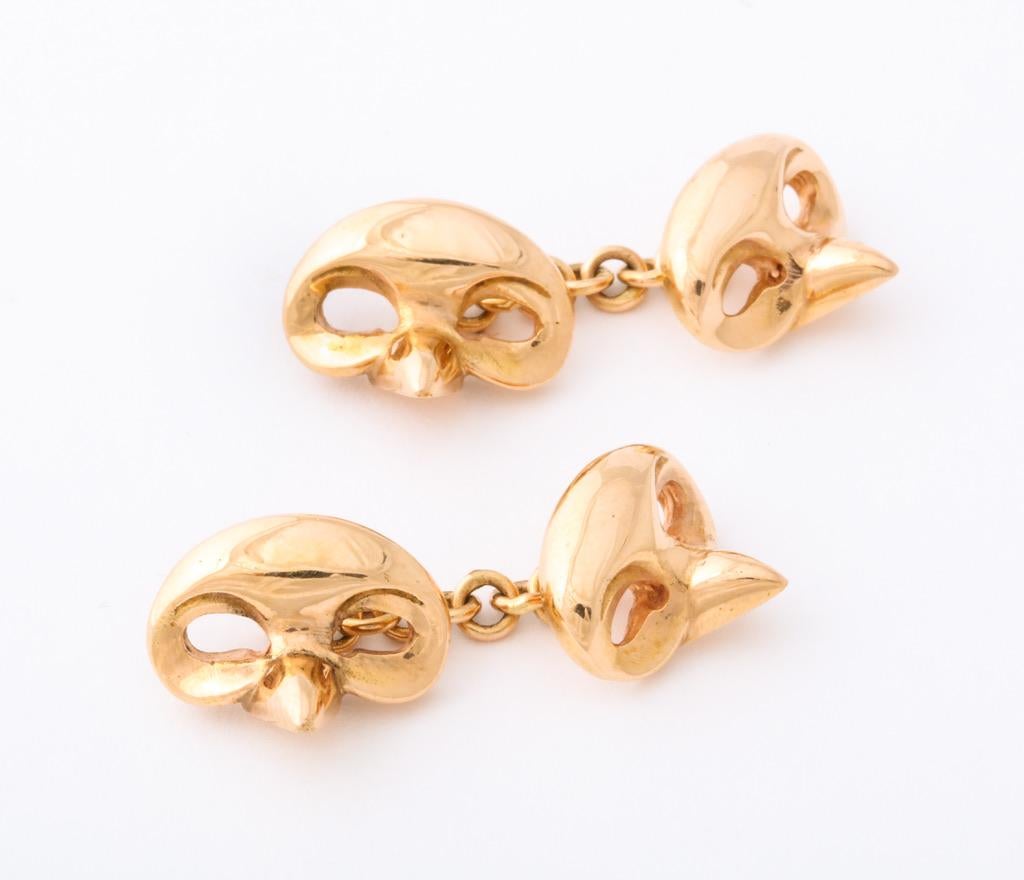 Men's Michael Kanners Yellow Gold Mask Cufflinks For Sale