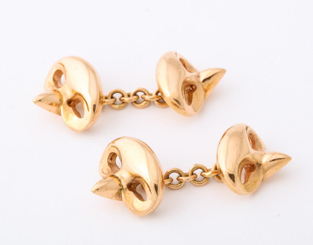 Michael Kanners Yellow Gold Mask Cufflinks For Sale 1