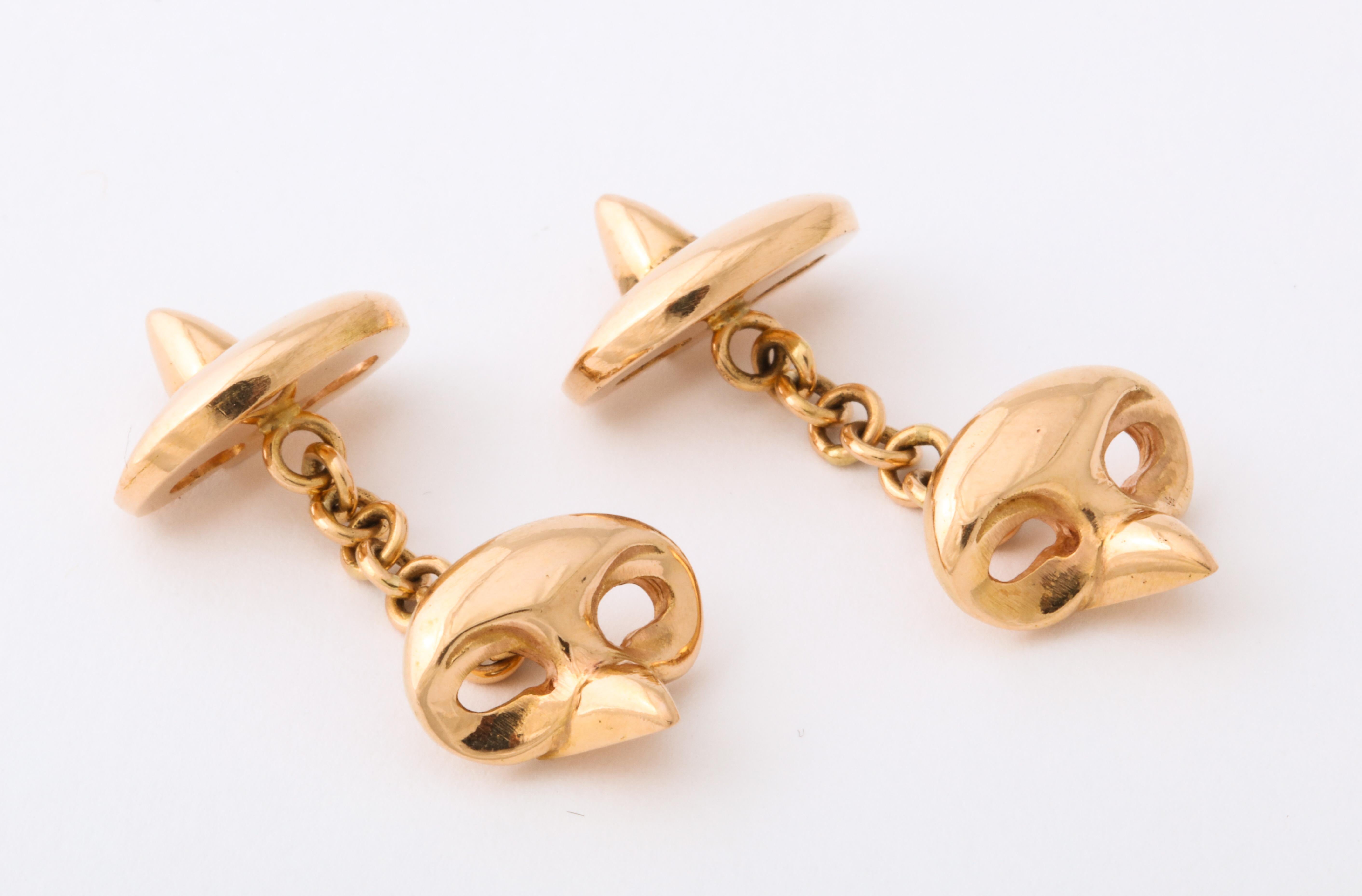 Michael Kanners Yellow Gold Mask Cufflinks For Sale 2