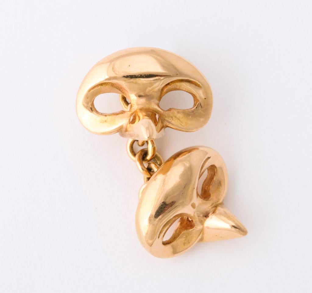 Michael Kanners Yellow Gold Mask Cufflinks For Sale 3