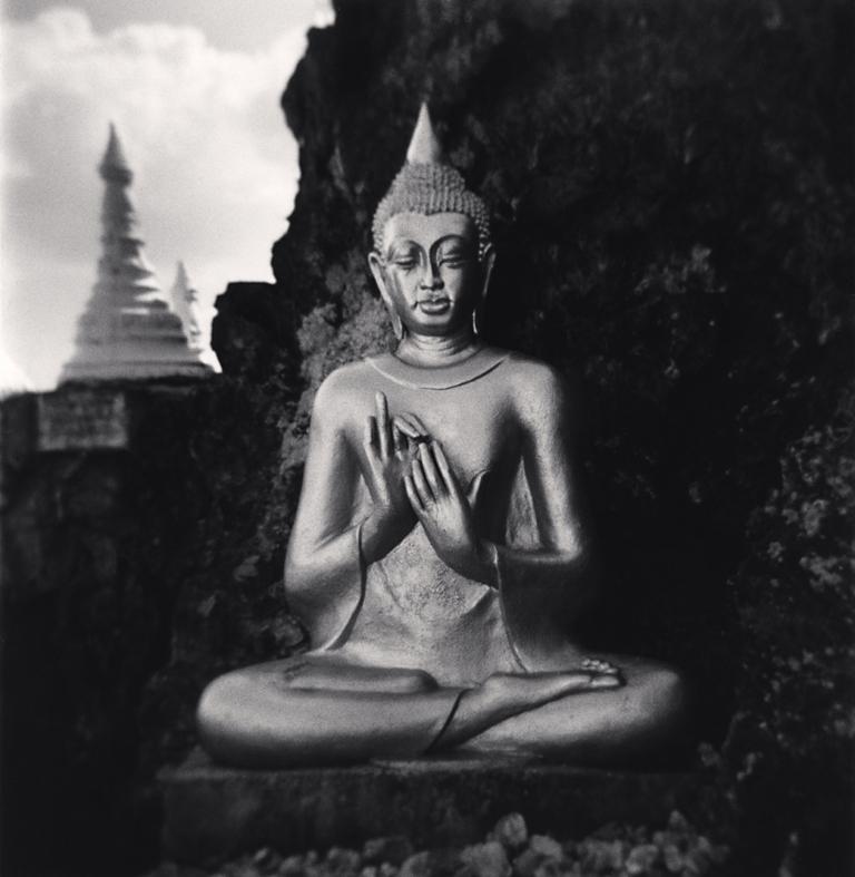 Michael Kenna Black and White Photograph - Mountaintop Buddha, Pindaya, Myanmar
