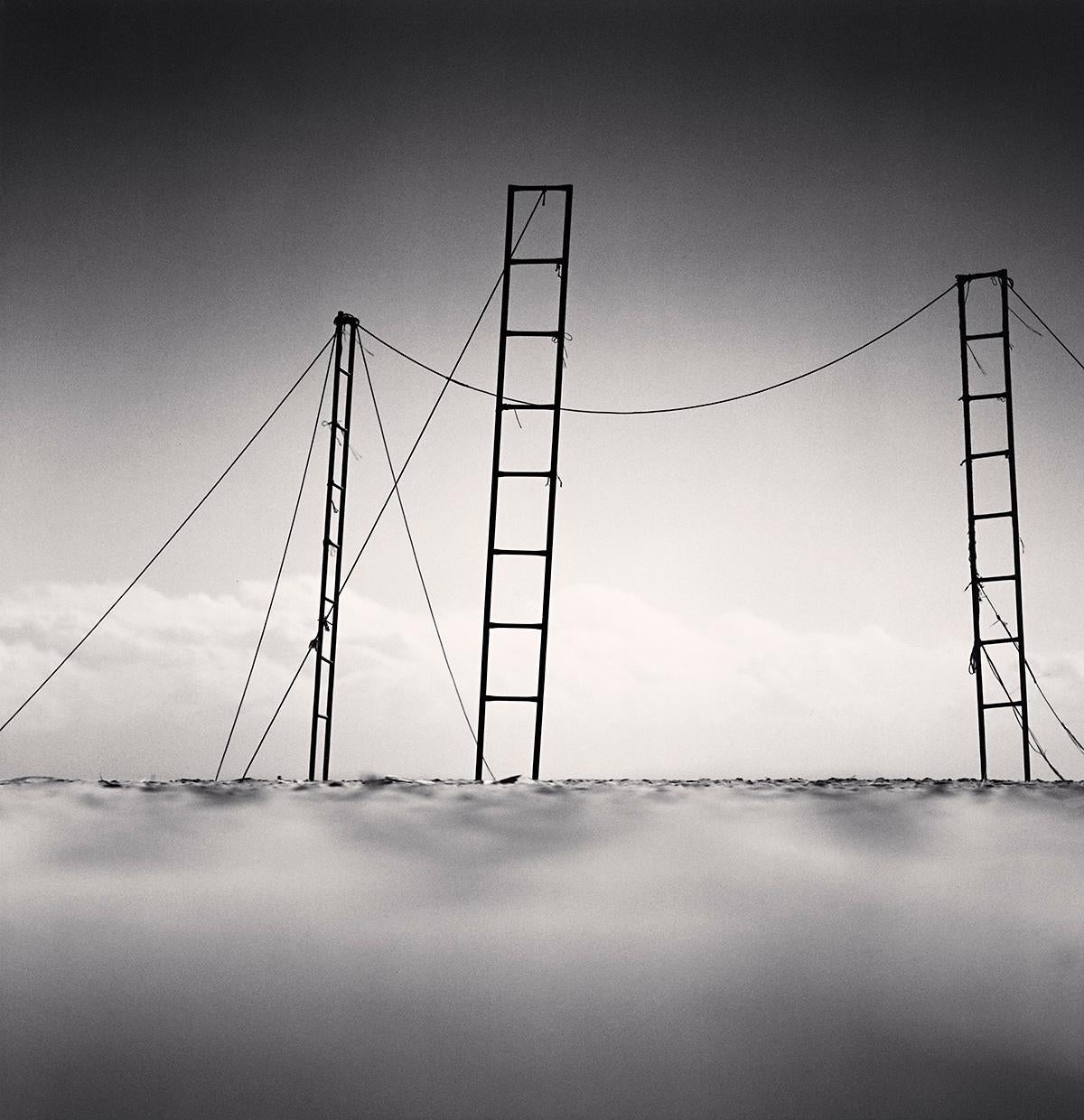 Michael Kenna Black and White Photograph - Three Ladders, Sampo Beach, Gangwondo, South Korea