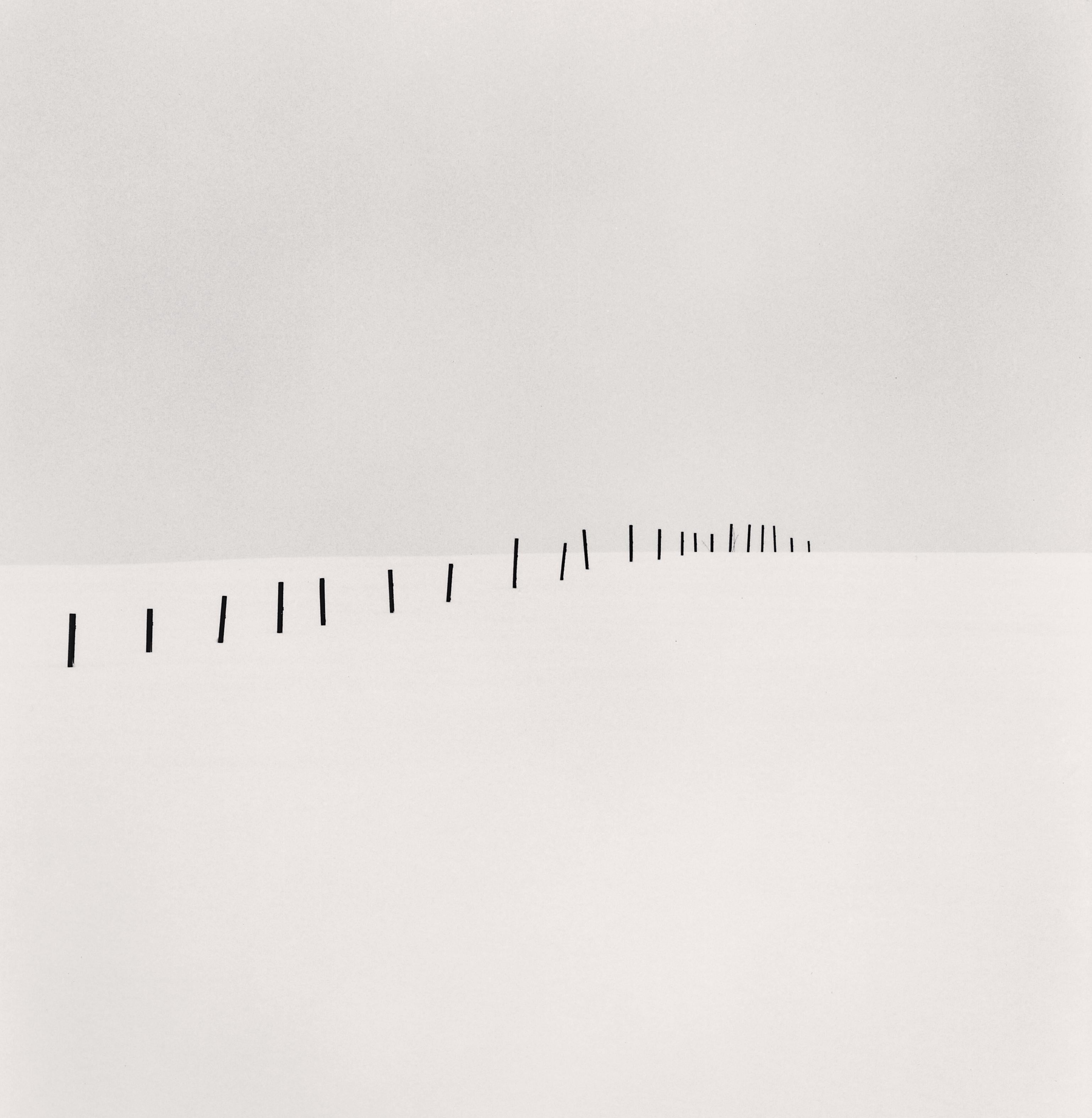Michael Kenna Black and White Photograph – Einundzwanzig Zaunpfähle, Shirogane, Hokkaido