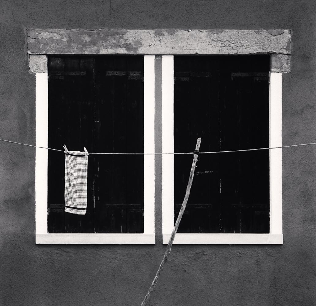 Michael Kenna Black and White Photograph - Washing Line, Burano, Venice, Italy