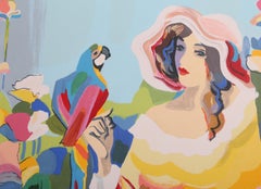 Dame au perroquet, sérigraphie Art déco de Michael Kerman