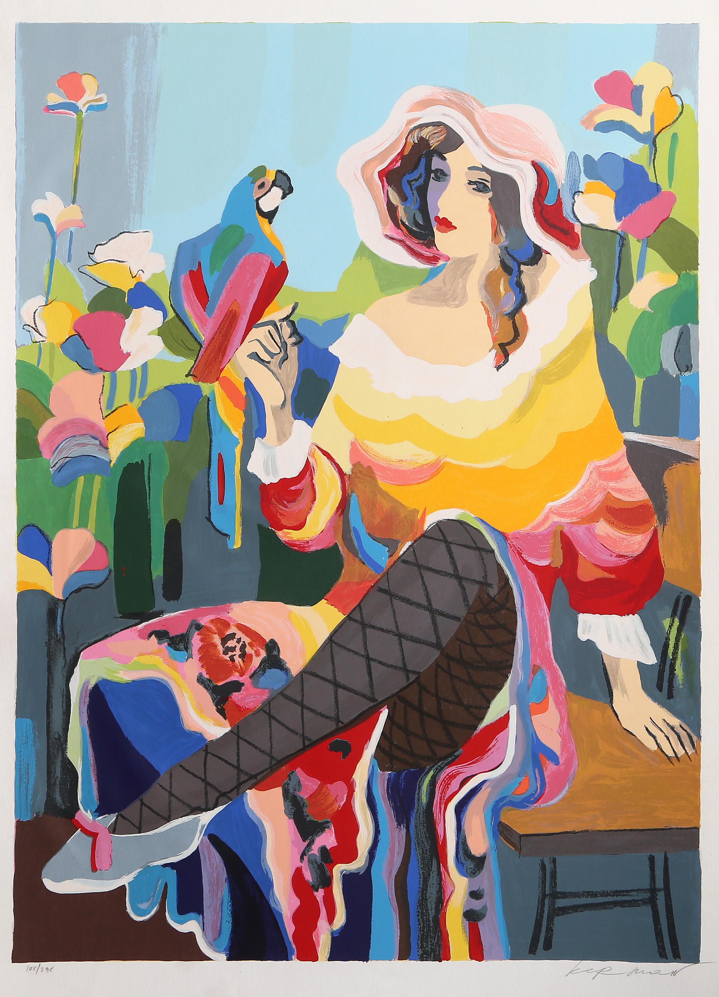 Lady with a Parrot, Art Deco Screenprint by Michael Kerman