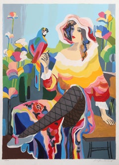 Dame au perroquet, sérigraphie Art déco de Michael Kerman