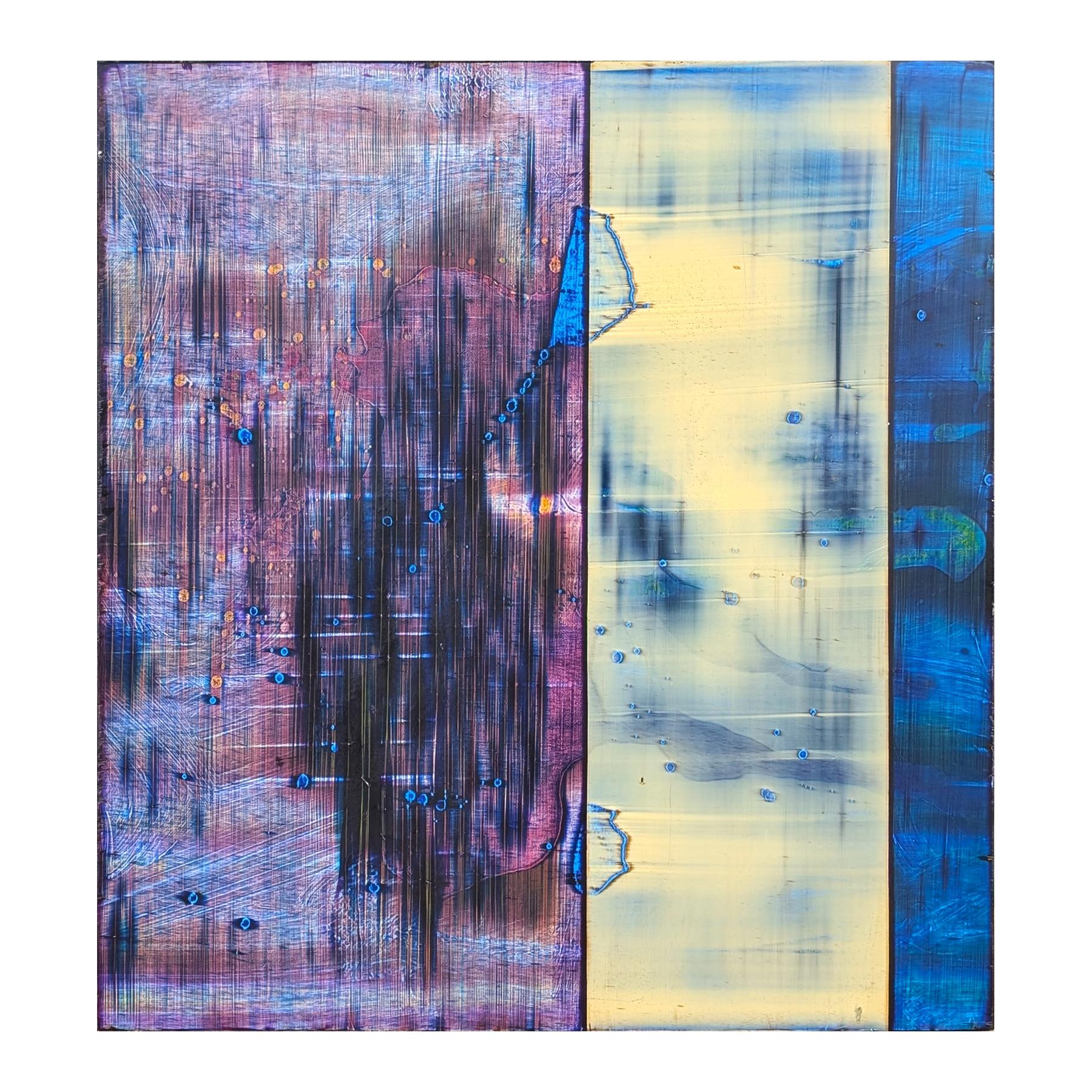 “Studio 1” Contemporary Gestural Purple, Blue, and Cream Abstract Painting For Sale 1