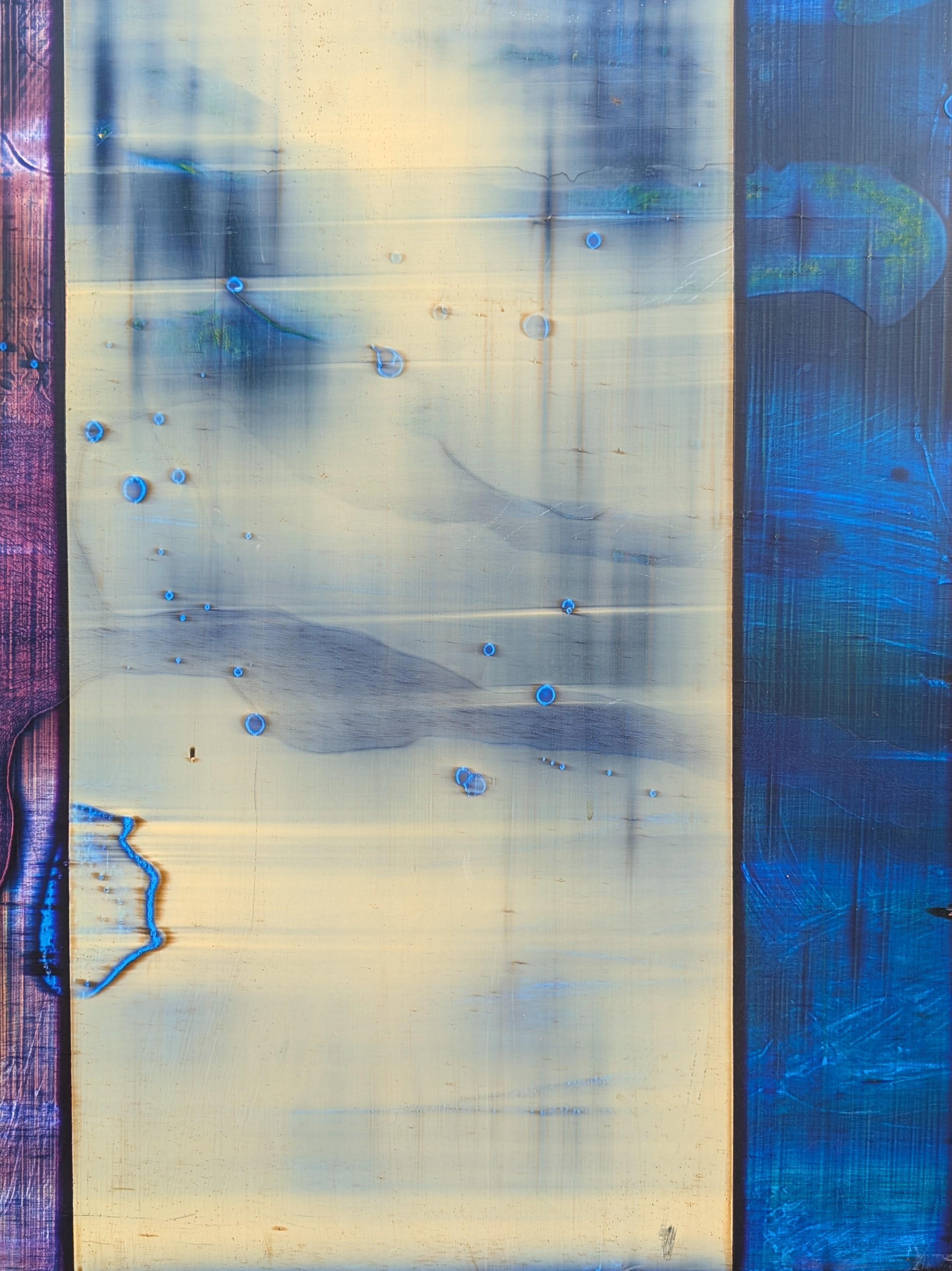 “Studio 1” Contemporary Gestural Purple, Blue, and Cream Abstract Painting For Sale 4