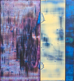 “Studio 1” Contemporary Gestural Purple, Blue, and Cream Abstract Painting