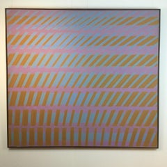 Yellow, Blue and Violet No.2 - large oil painting, abstract, Op Art, linear