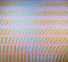 Yellow, Blue and Violet No.2 - large oil painting, abstract, Op Art, linear