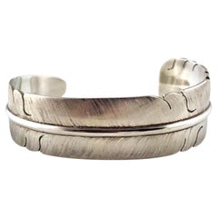 Michael Kirk Sterling Silver Navajo Feather Cuff Bracelet #20060