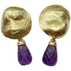 Michael Kneebone 18 Karat Yellow Gold Amethyst Jingle Dangle Earrings