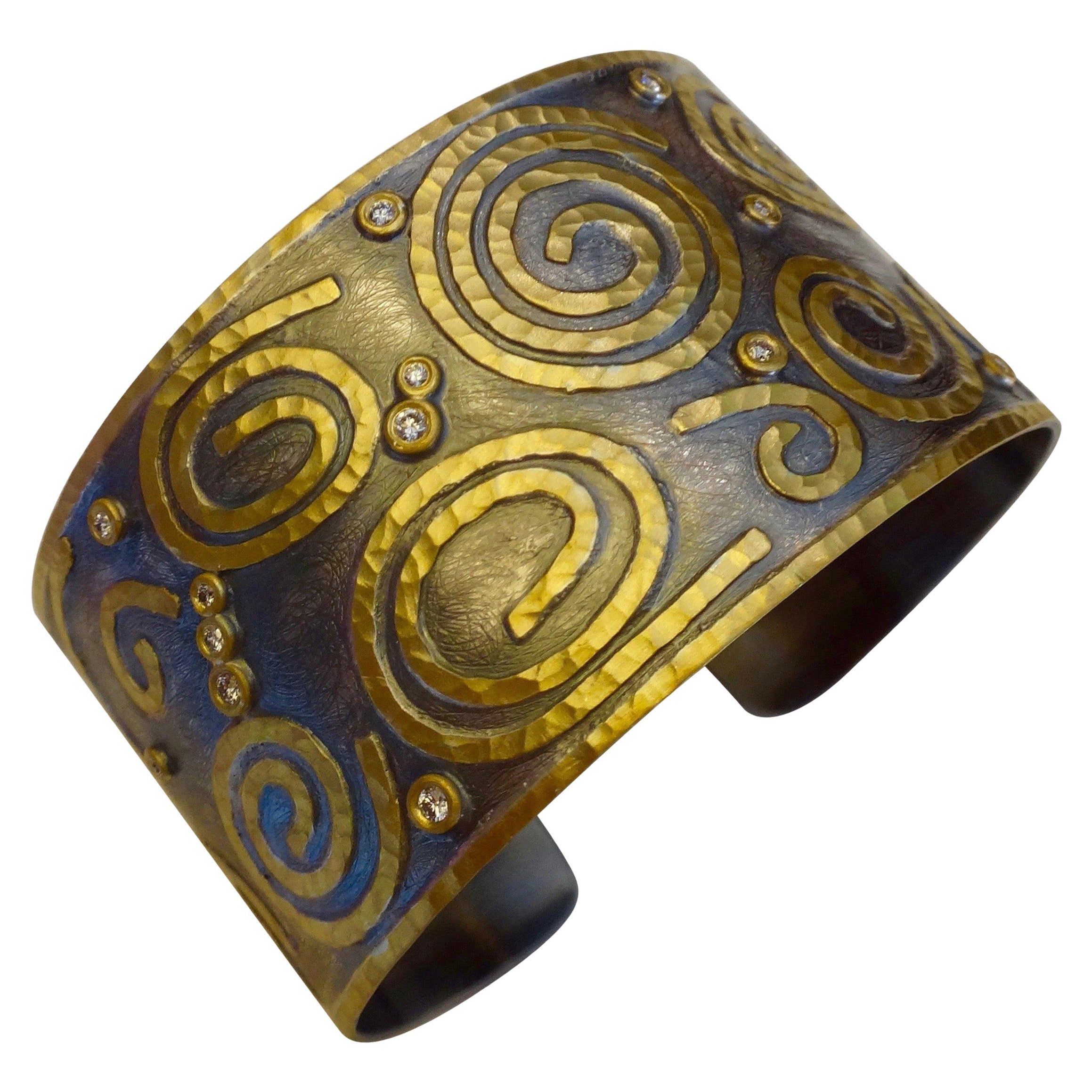 Michael Kneebone 24 Karat Gold Sterling Silver Diamond Cuff Bracelet