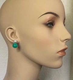 Michael Kneebone Akoya Pearl Chrysoprase Due Gemma Drop Earrings
