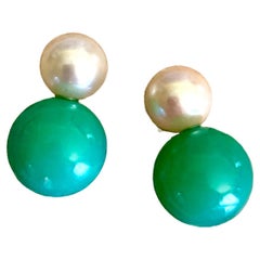 Michael Kneebone Akoya Pearl Chrysoprase Due Gemma Drop Earrings