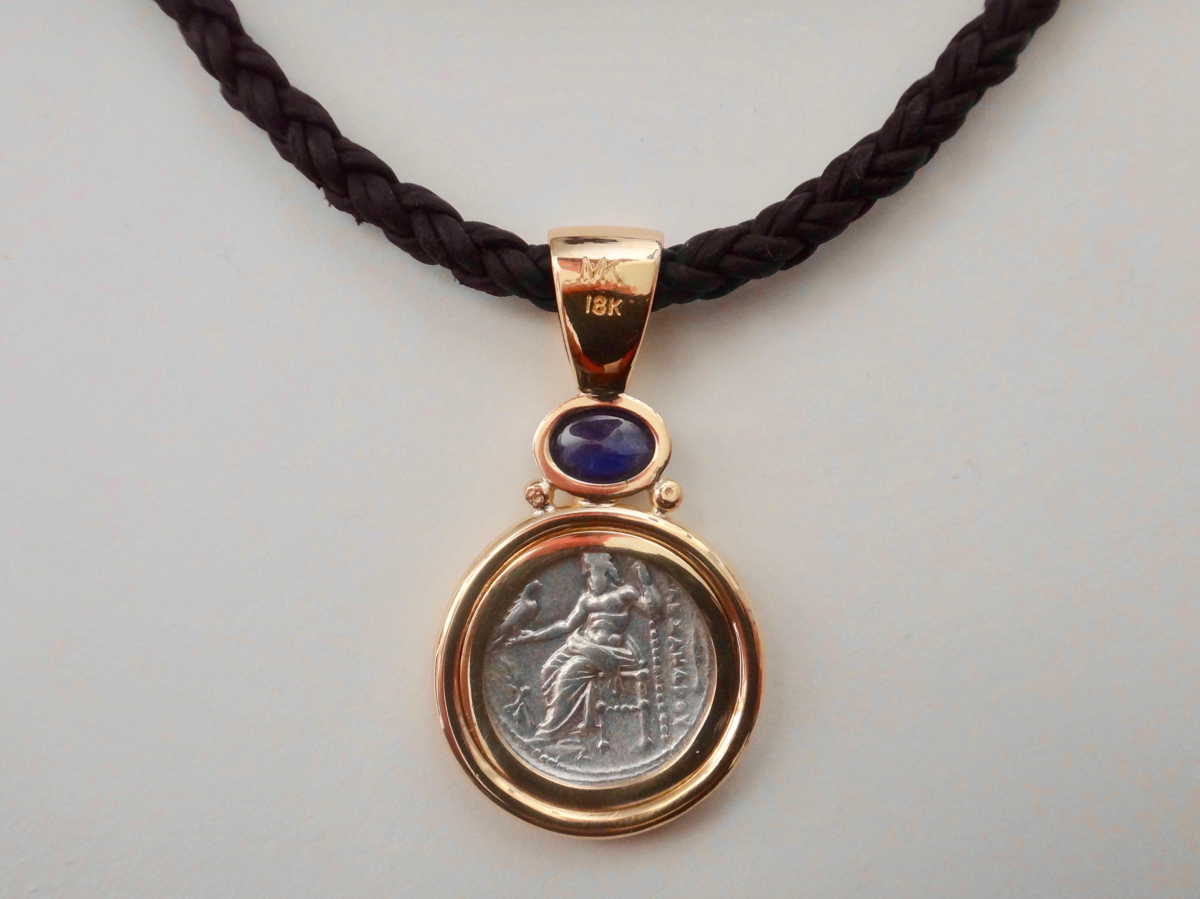 Michael Kneebone Alexander The Great Coin Blue Sapphire Pendant For Sale 1